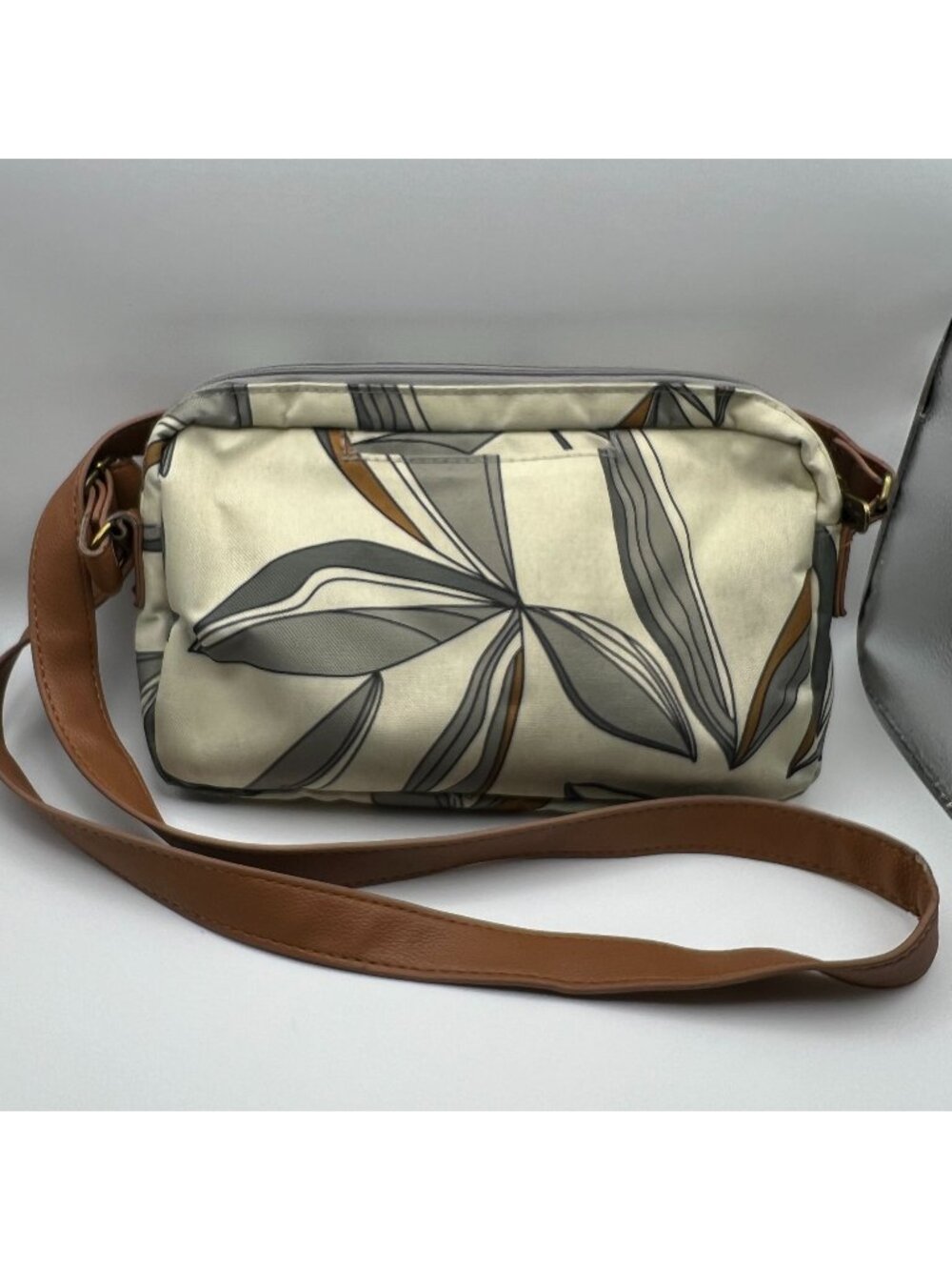 Thirty-One Recycled Polyester Floral Print Crossbody Bag With Brown Strap